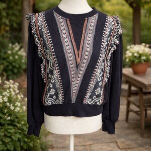 Anthropologie Ruffled Deco Pullover, a navy blue, size XS. Excellent condition.